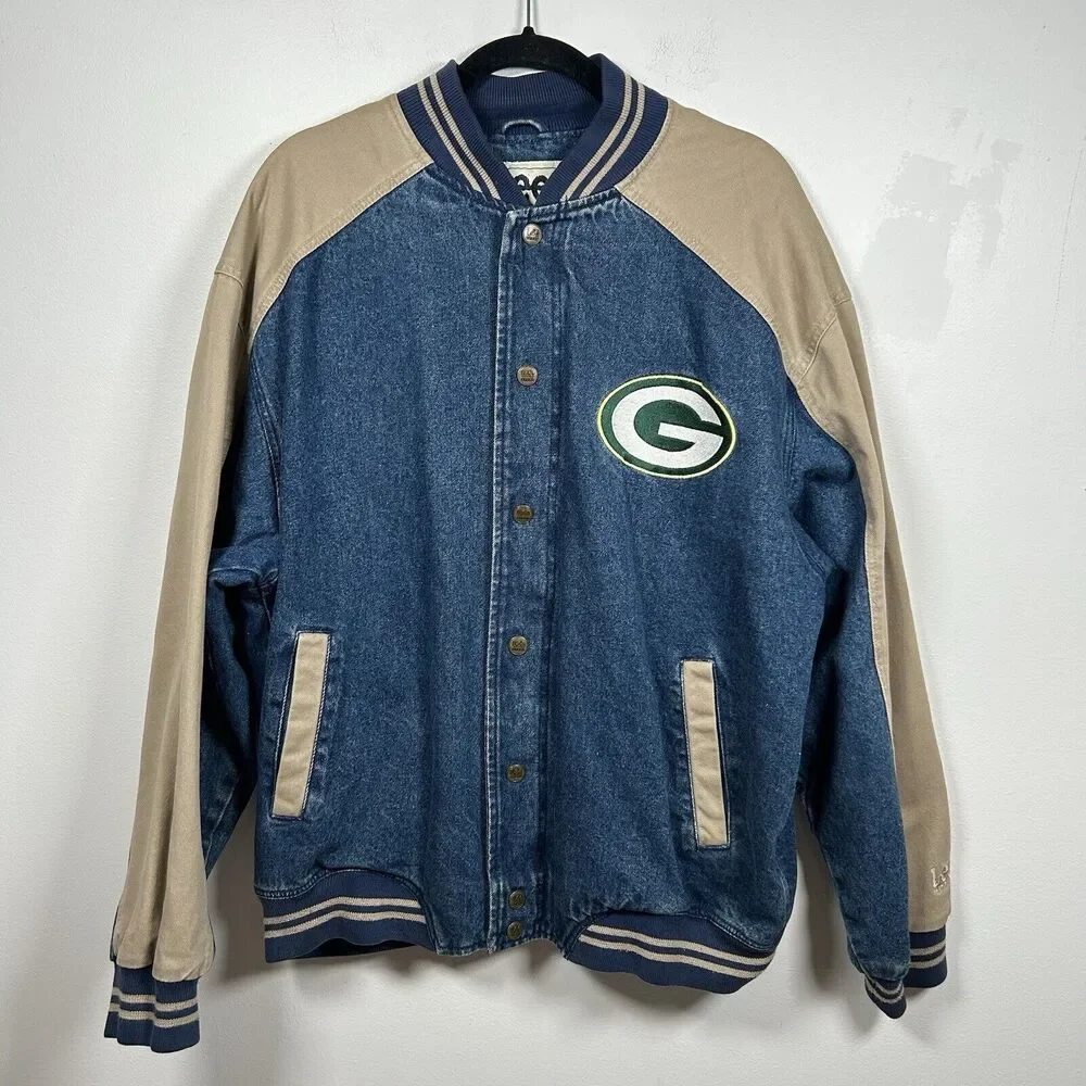 Lee Green Bay Packers Blue and Tan Denim Jacket - Picture 2 of 8